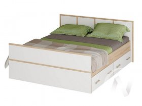 Двуспальная кровать 1,4м Сакура (дуб сонома/белый) в Чернышевском - chernyshevskij.mebel-nsk.ru | фото