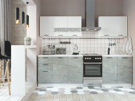 Кухонный гарнитур Дуся 2,0 м (белый глянец/цемент) в Чернышевском - chernyshevskij.mebel-nsk.ru | фото